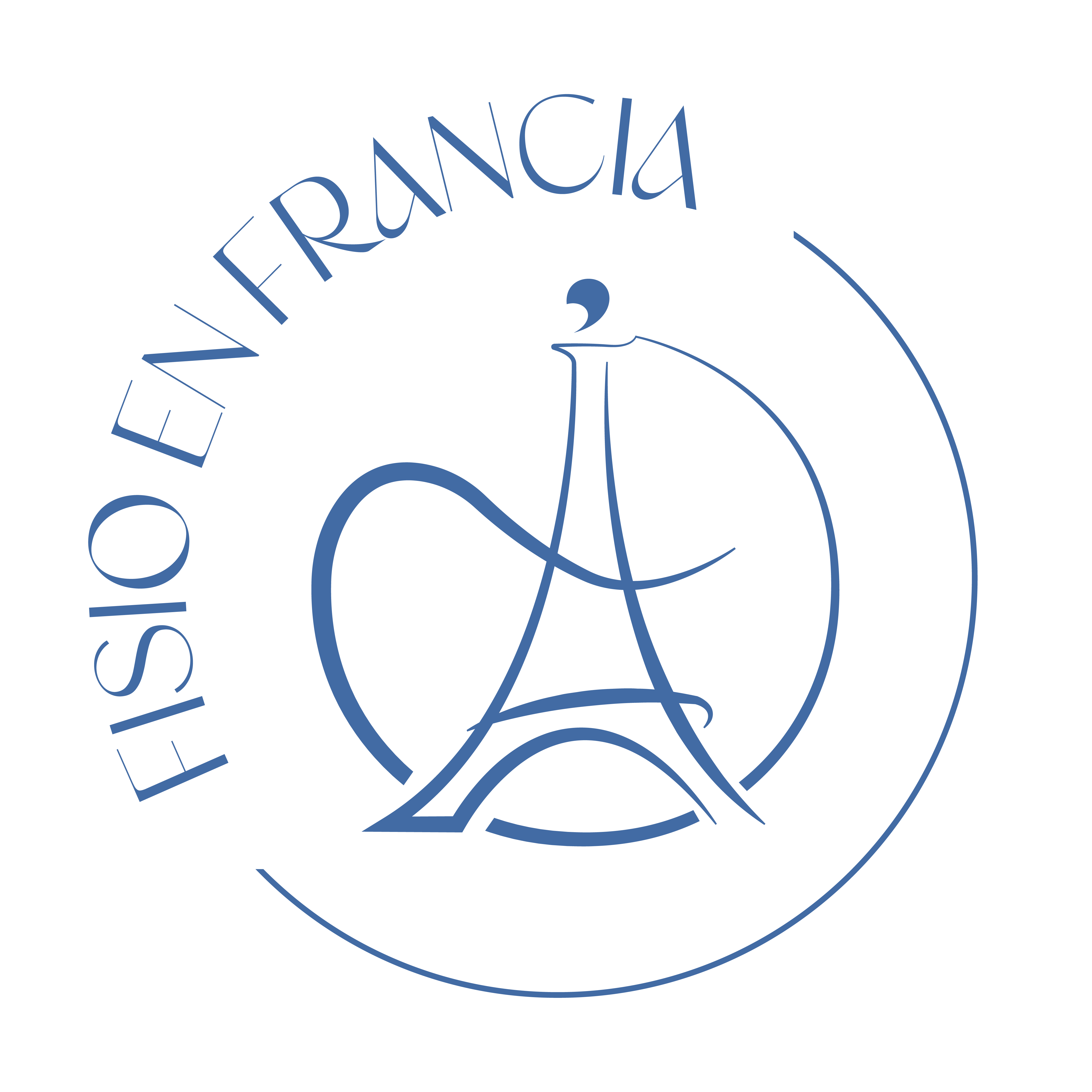 Logotipo de Fisio en Francia con el texto "Fisio en Francia" en azul